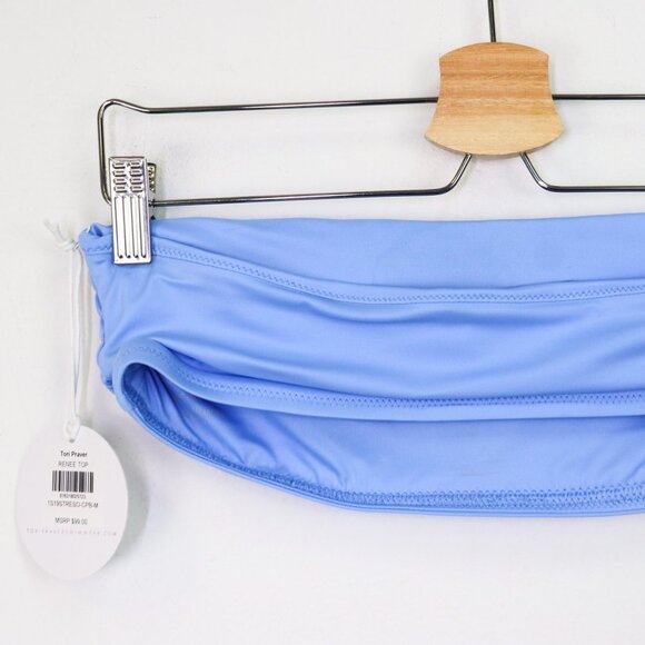 NWT Tori Praver Renee Smocked Bandeau Strapless Swimwear Bikini Top Capri Blue M - Picture 6 of 9